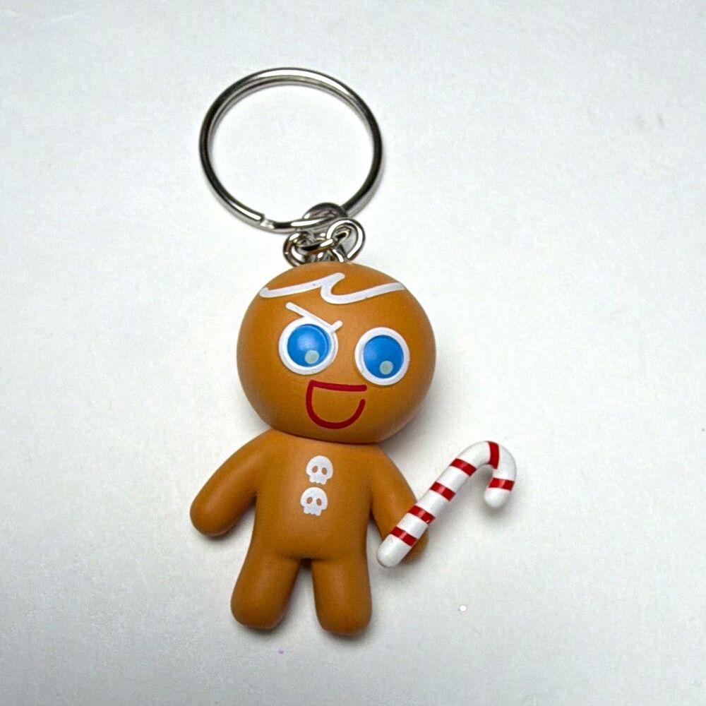 Gingerbread Man Candy Cane Keychain Plastic Brown Red